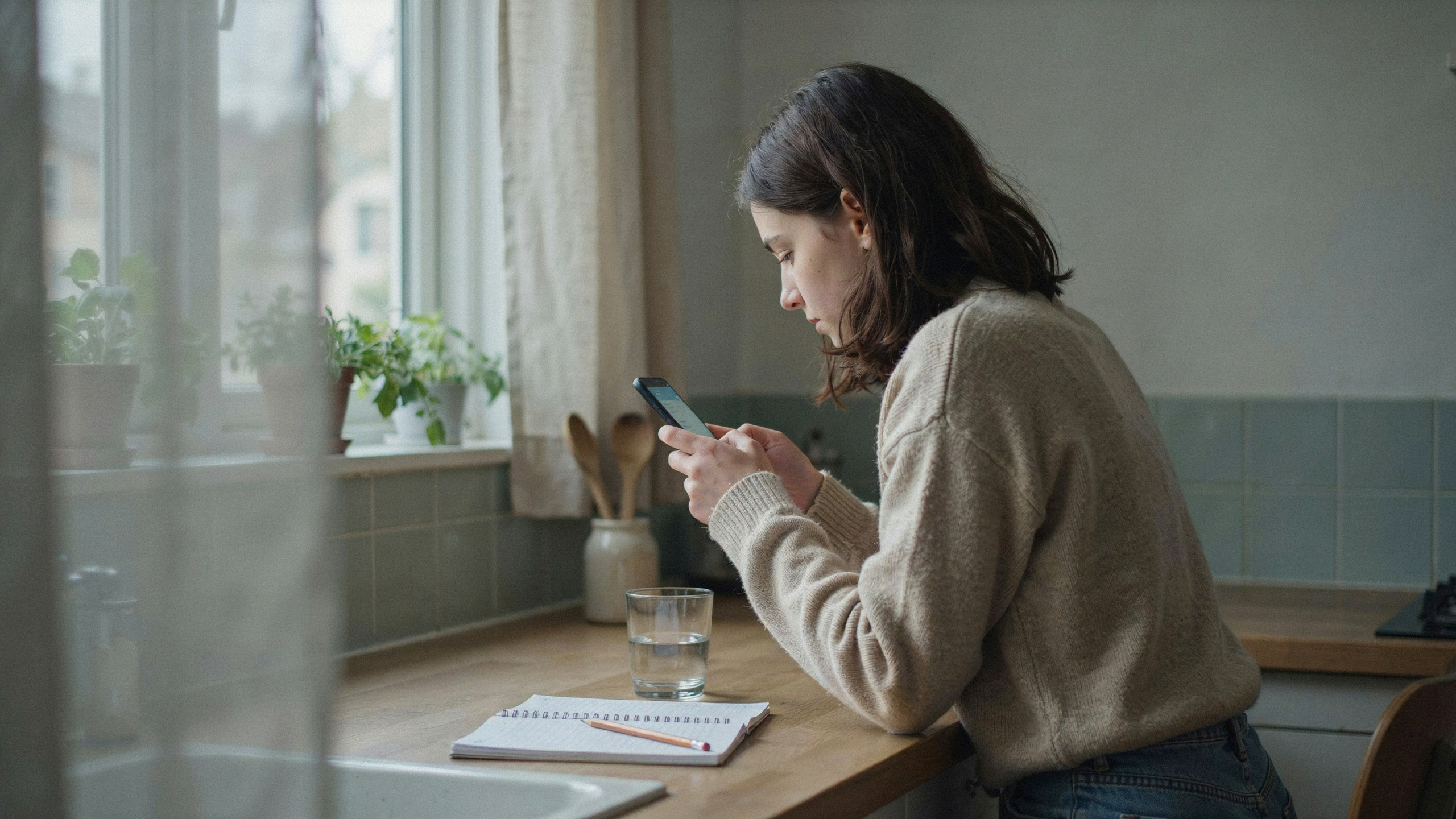 Adolescente utilisant un smartphone dans un espace calme